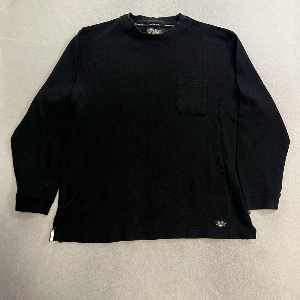Vintage Dickies Thermal Shirt Men's Size XL Black Long Sleeve Front Pocket Tee